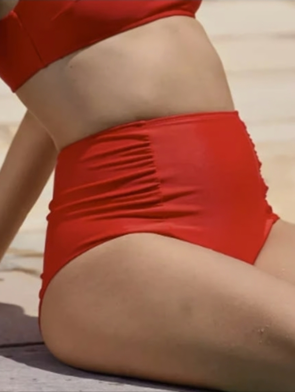 aerie High-Waisted Full Coverage Bikini Bottoms in Red